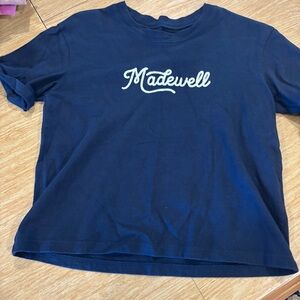 Madewell Embroidered Navy Blue Boxy Cropped Tee Shirt